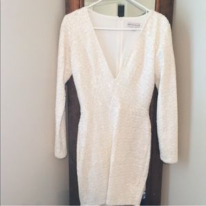“Bridget” white sequin long sleeve dress